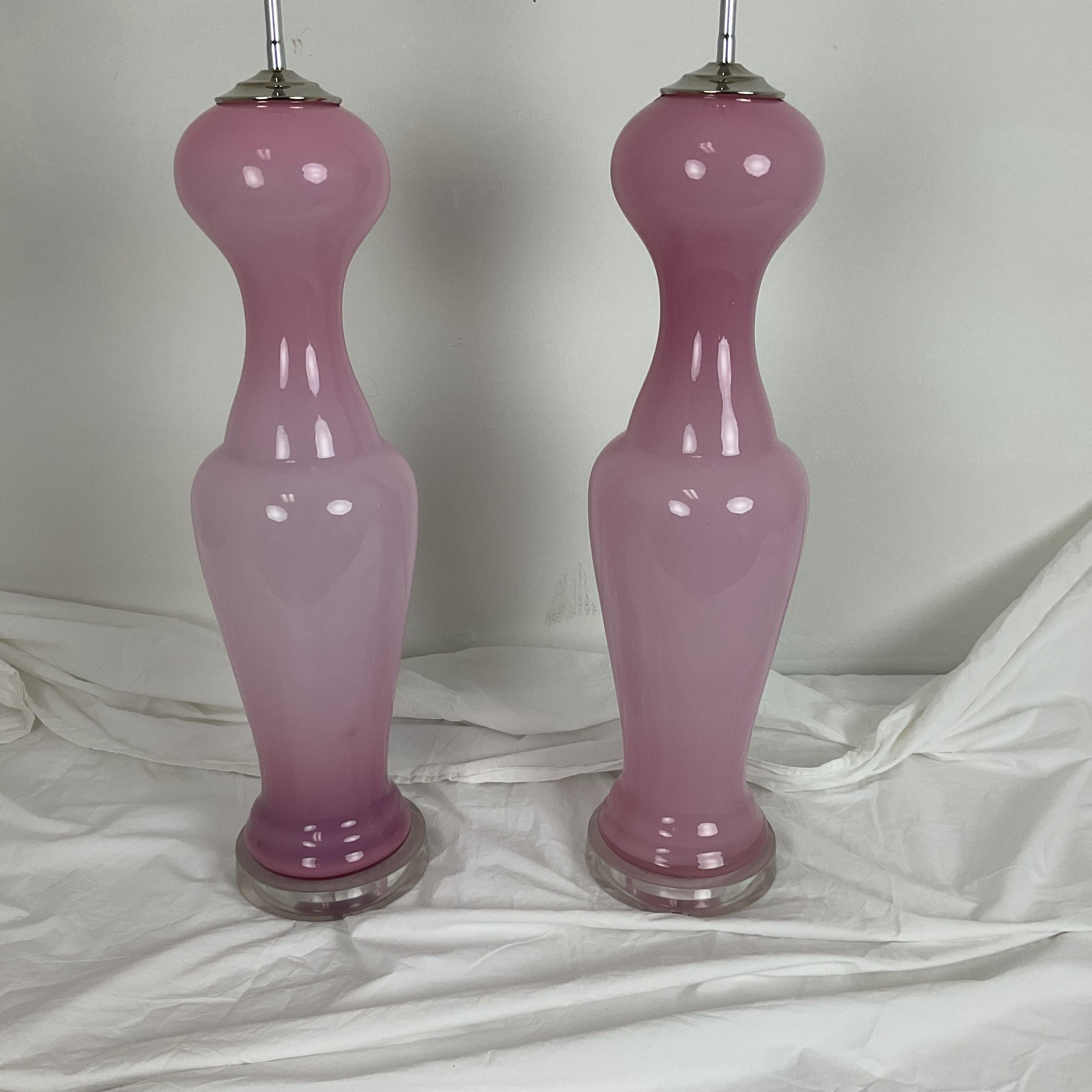 Mid-20th Century Vintage 1960's Pink Murano Glass Table Lamps For Sale