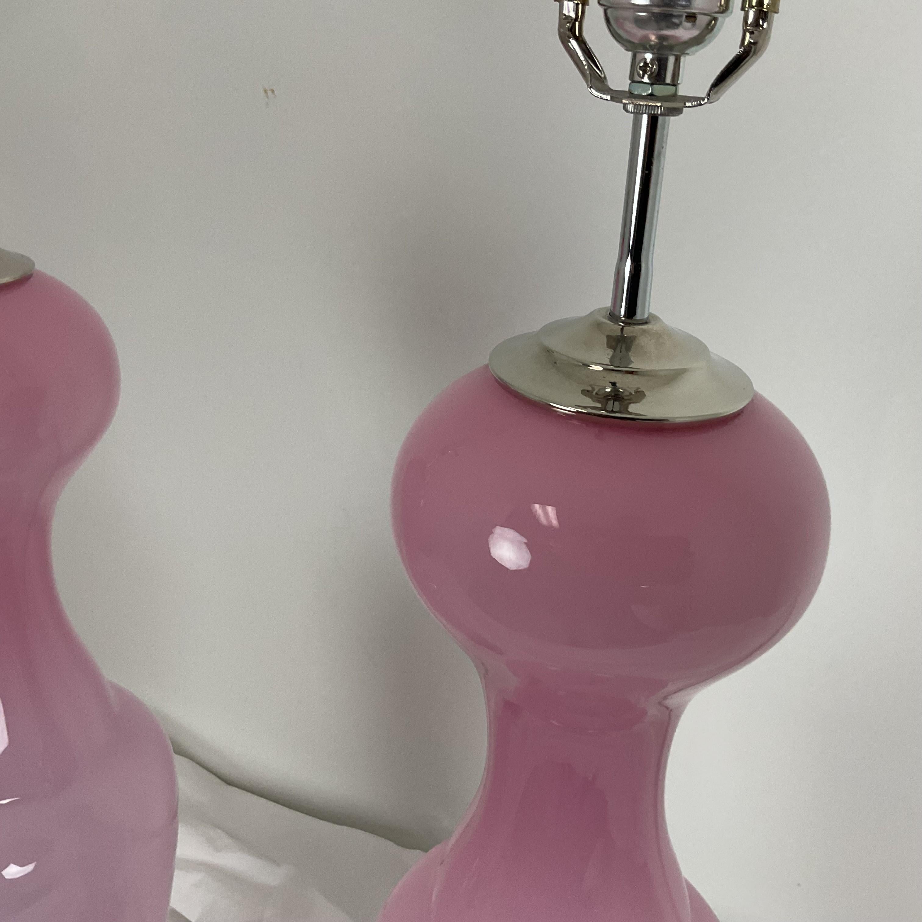 Vintage 1960's Pink Murano Glass Table Lamps For Sale 1