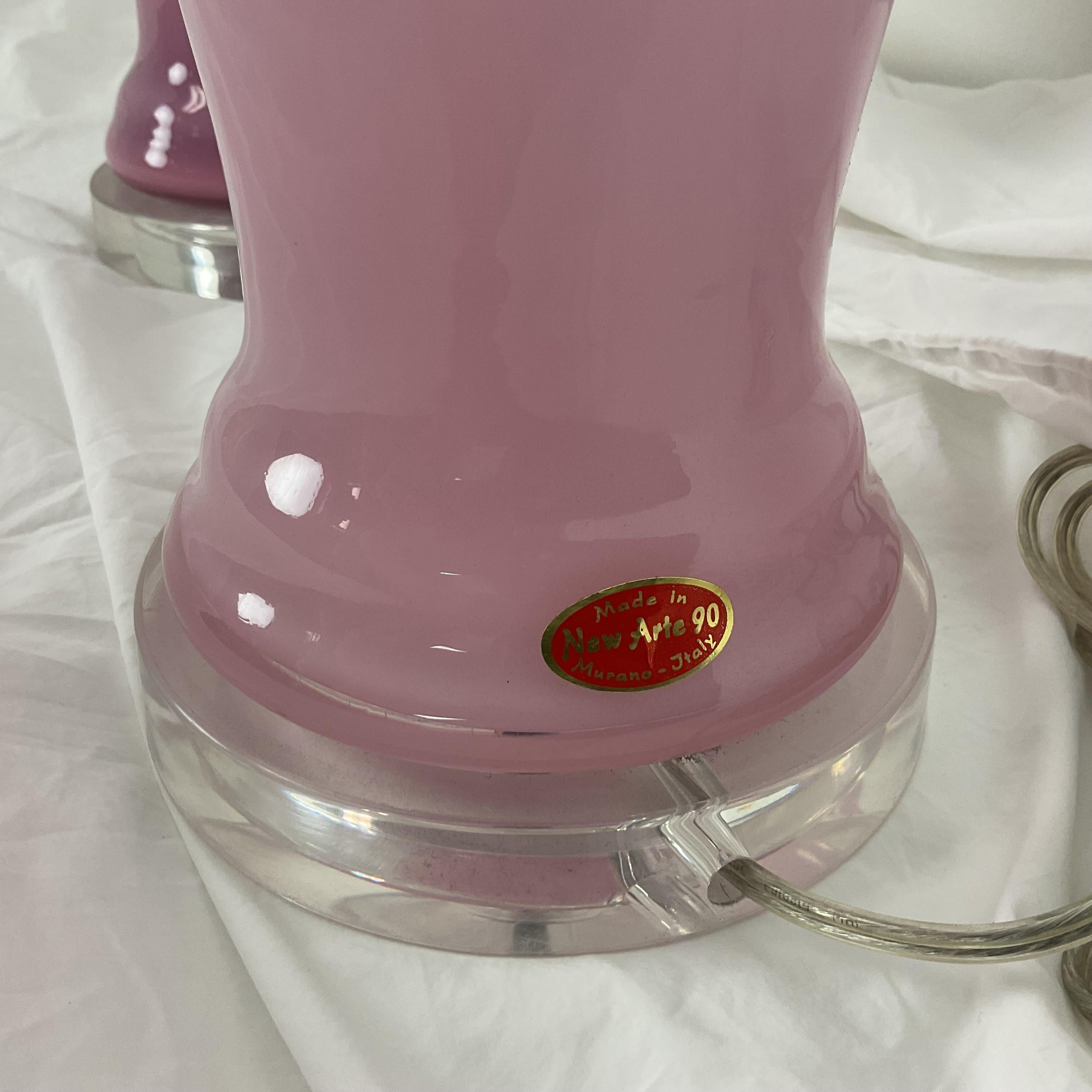 Vintage 1960's Pink Murano Glass Table Lamps For Sale 2