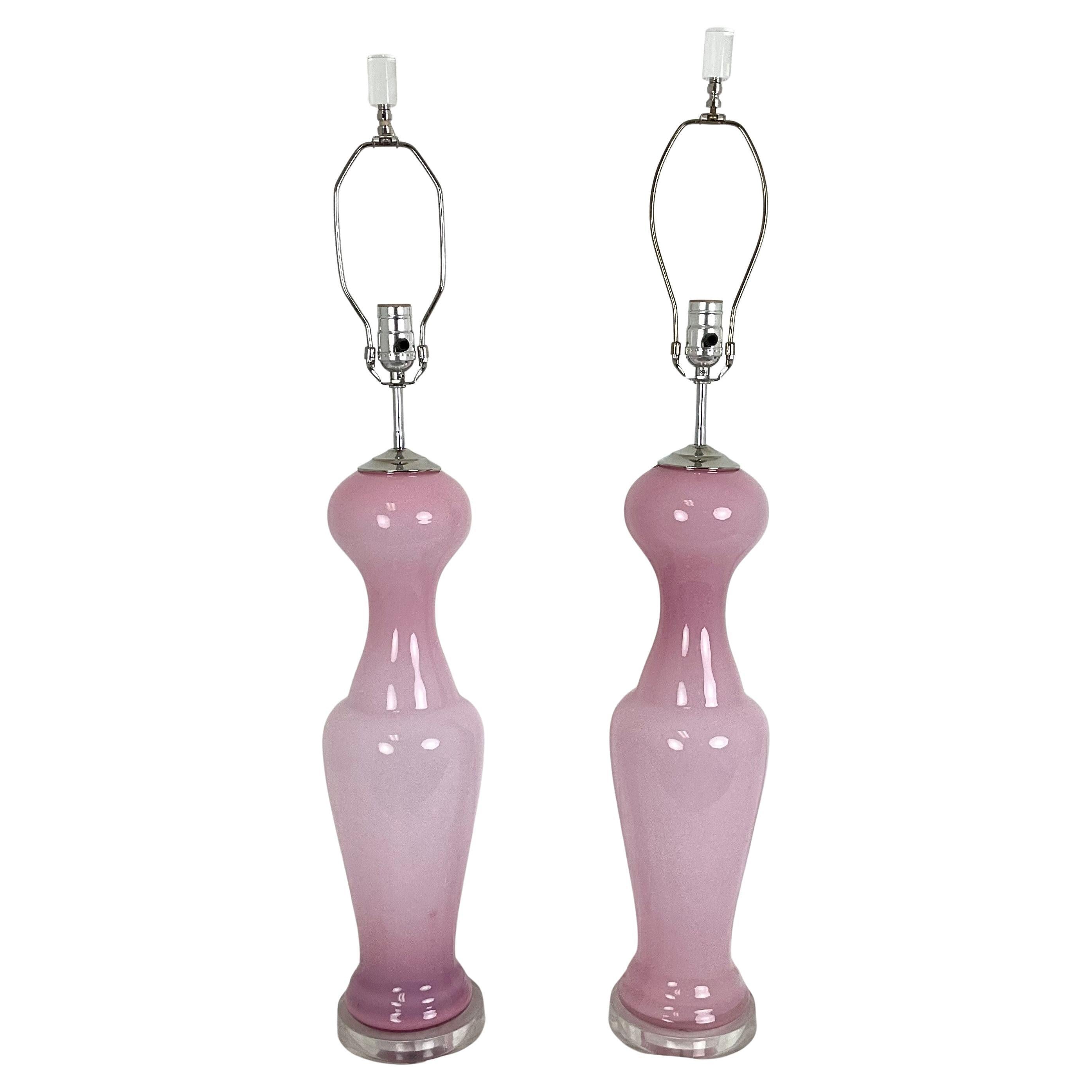 Vintage 1960's Pink Murano Glass Table Lamps