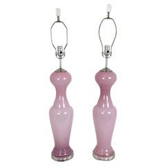 Vintage 1960's Pink Murano Glass Table Lamps