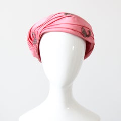 Vintage 1960's pink satin turban 1960s pink turban hat beaded cocktail hat