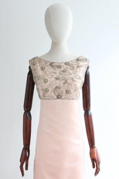 Vintage 1960's Pink Silk Beaded Cocktail Dress Malcom Starr Paisley UK 12 US 8