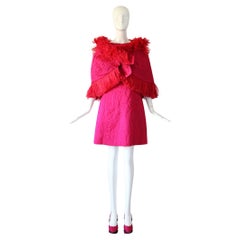 Vintage 1960
s Pink Silk Dress and Matching Cape Ostrich Feather UK 12 US 8