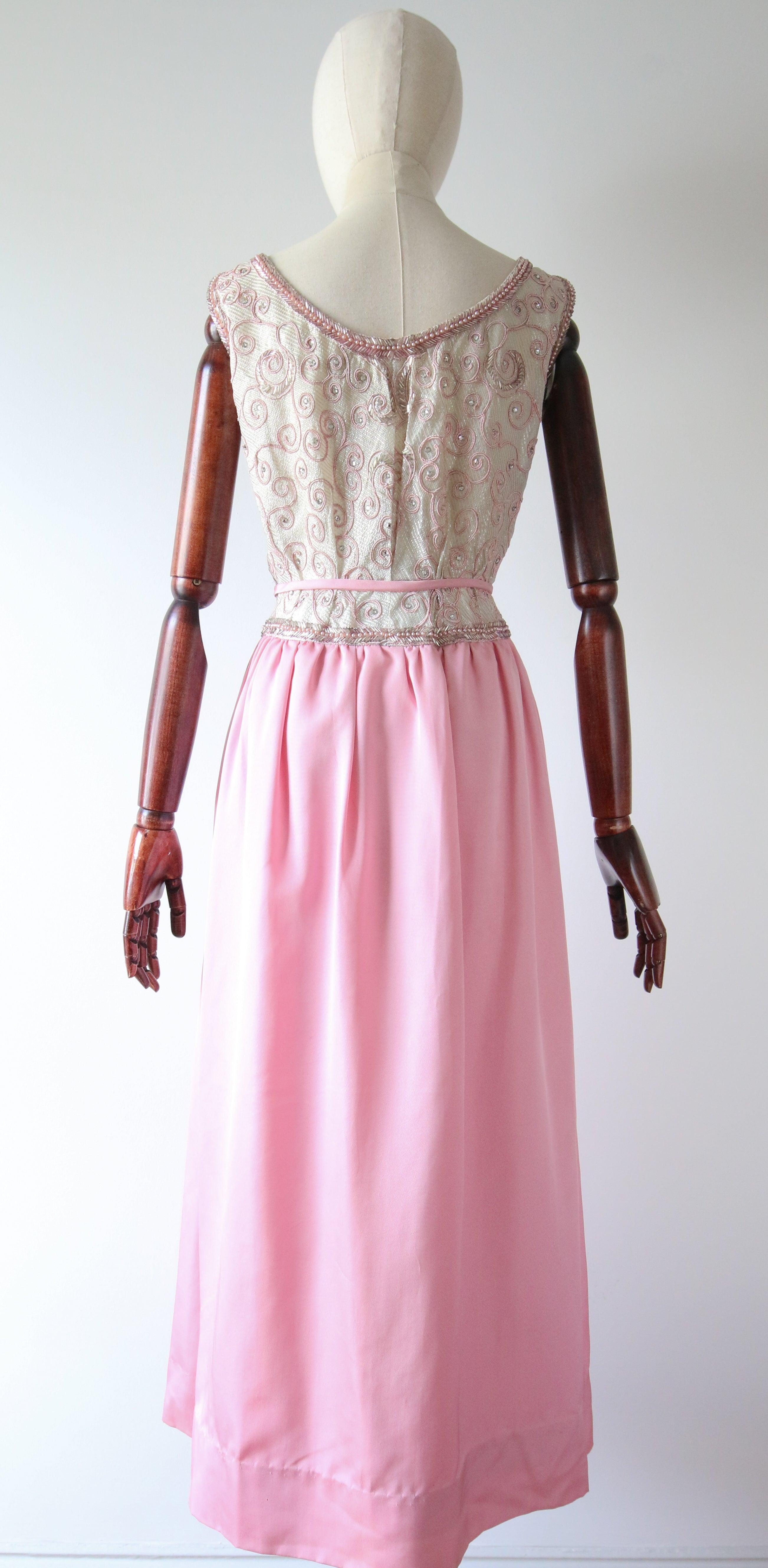 Vintage 1960's Pink & Silver Lurex Beaded Frank Usher Evening Gown UK 8-10 For Sale 3