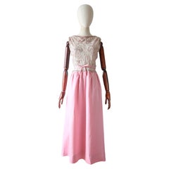 Vintage 1960's Pink & Silver Lurex Beaded Frank Usher Evening Gown UK 8-10