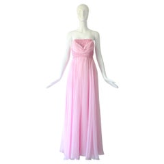 Vintage 1960's Pink Strapless Evening Gown Pink Chiffon Mike Benet UK 8 US 4