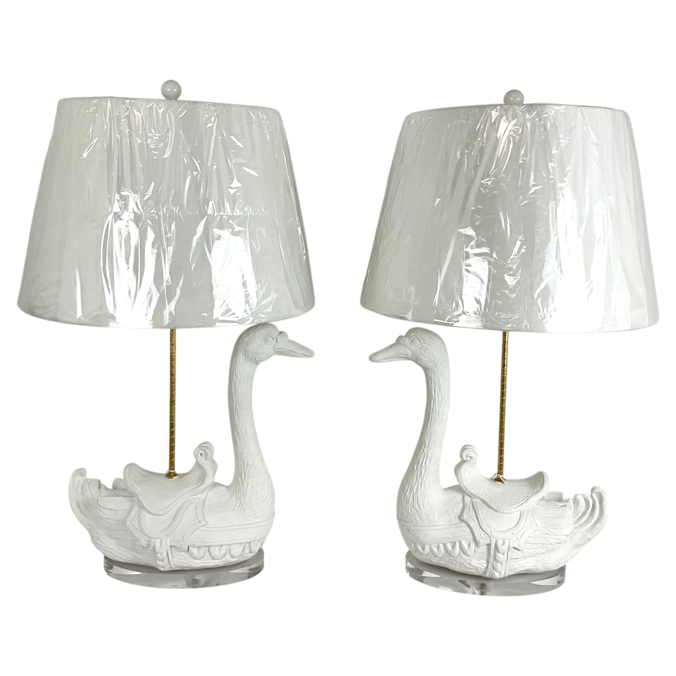 Vintage 1960's Plaster Carousel Swan Lamps For Sale