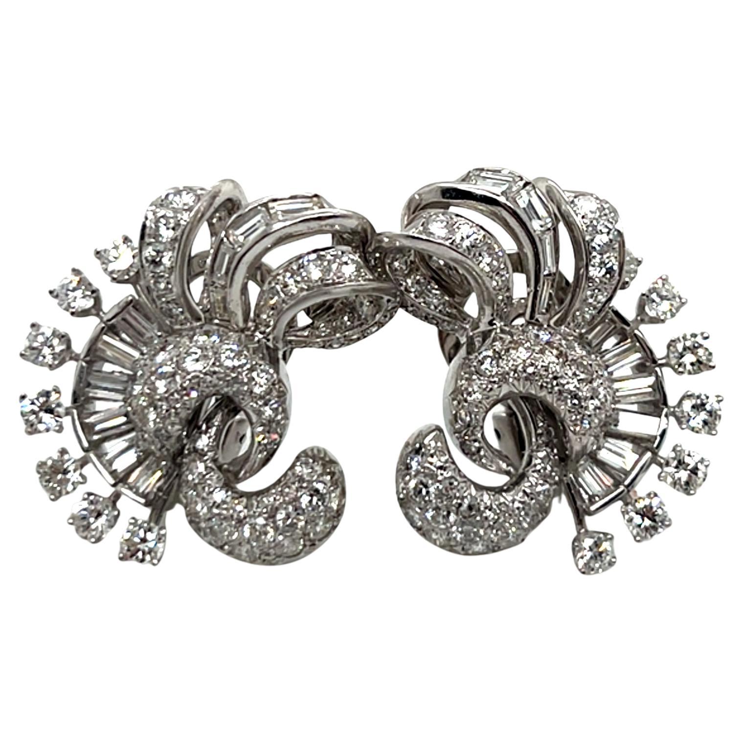 Vintage 1960's Platinum and Diamond Clip Earrings 4.50ct