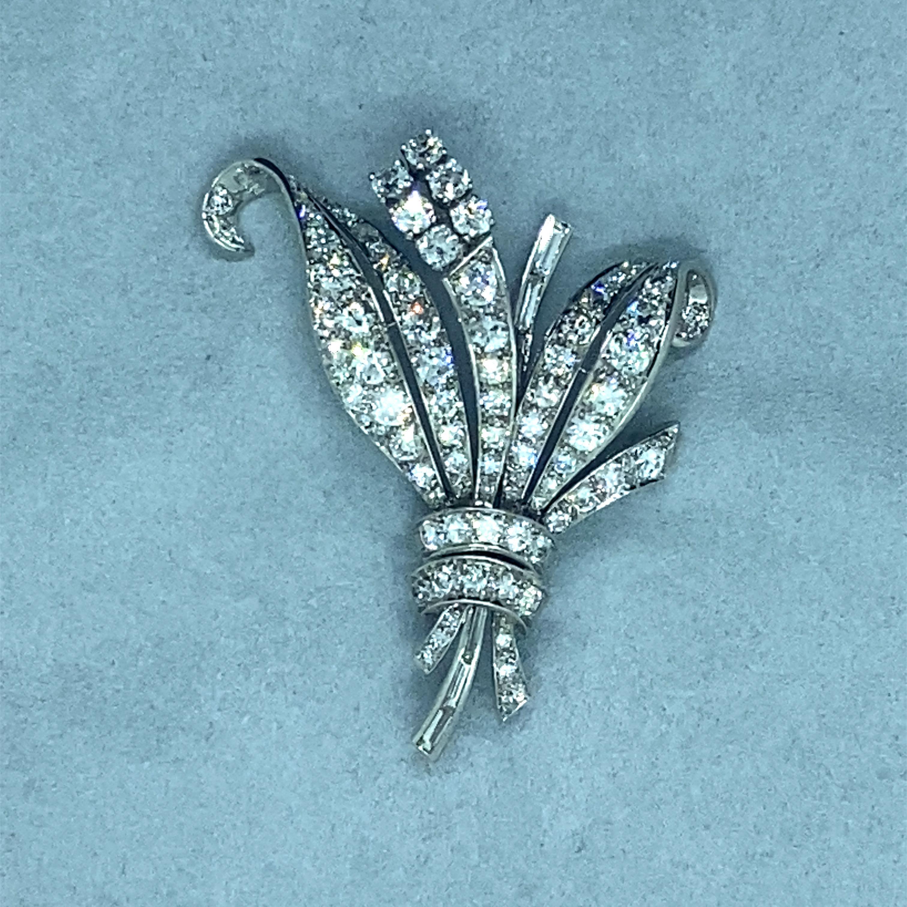 Vintage 1960’s Platinum Diamond Bouquet Brooch 6.29ct In Good Condition For Sale In Boston, MA