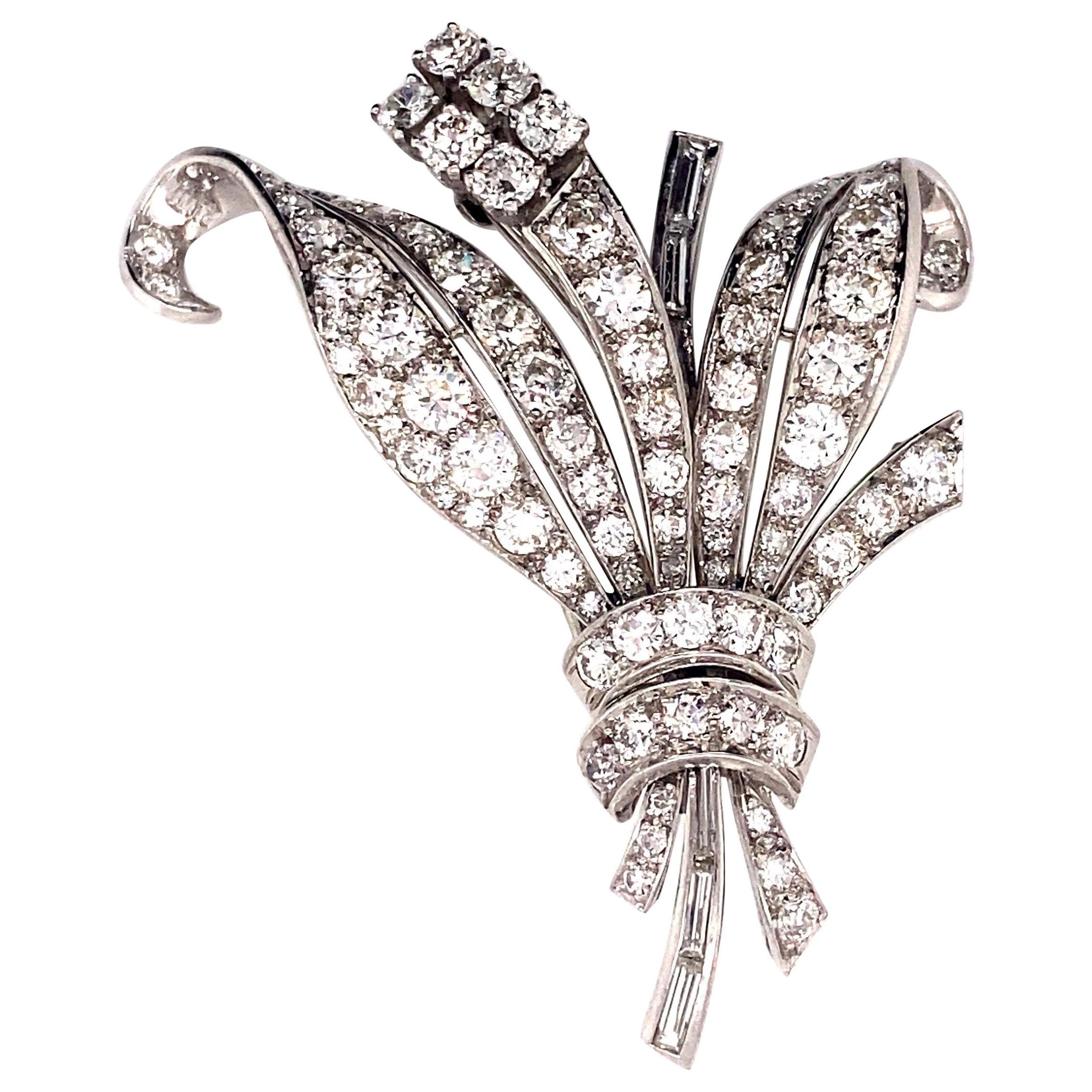 Vintage 1960’s Platinum Diamond Bouquet Brooch 6.29ct For Sale