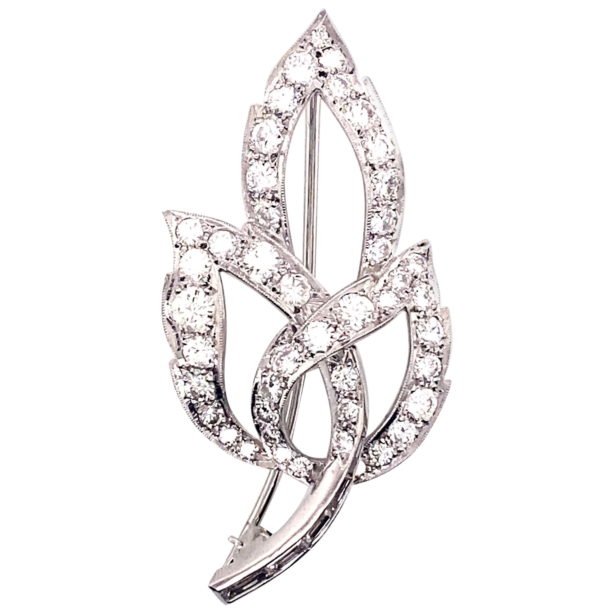 Vintage 1960's Platin Diamond Leaf Pin