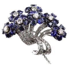 Used Sapphire & Diamond Brooch, Flower Bouquet Design set in Platinum