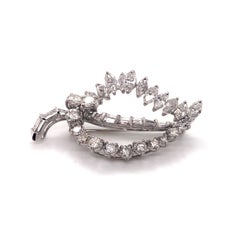 Vintage 1960’s Platinum Marquise Round and Baguette Diamond Leaf Brooch 5ct