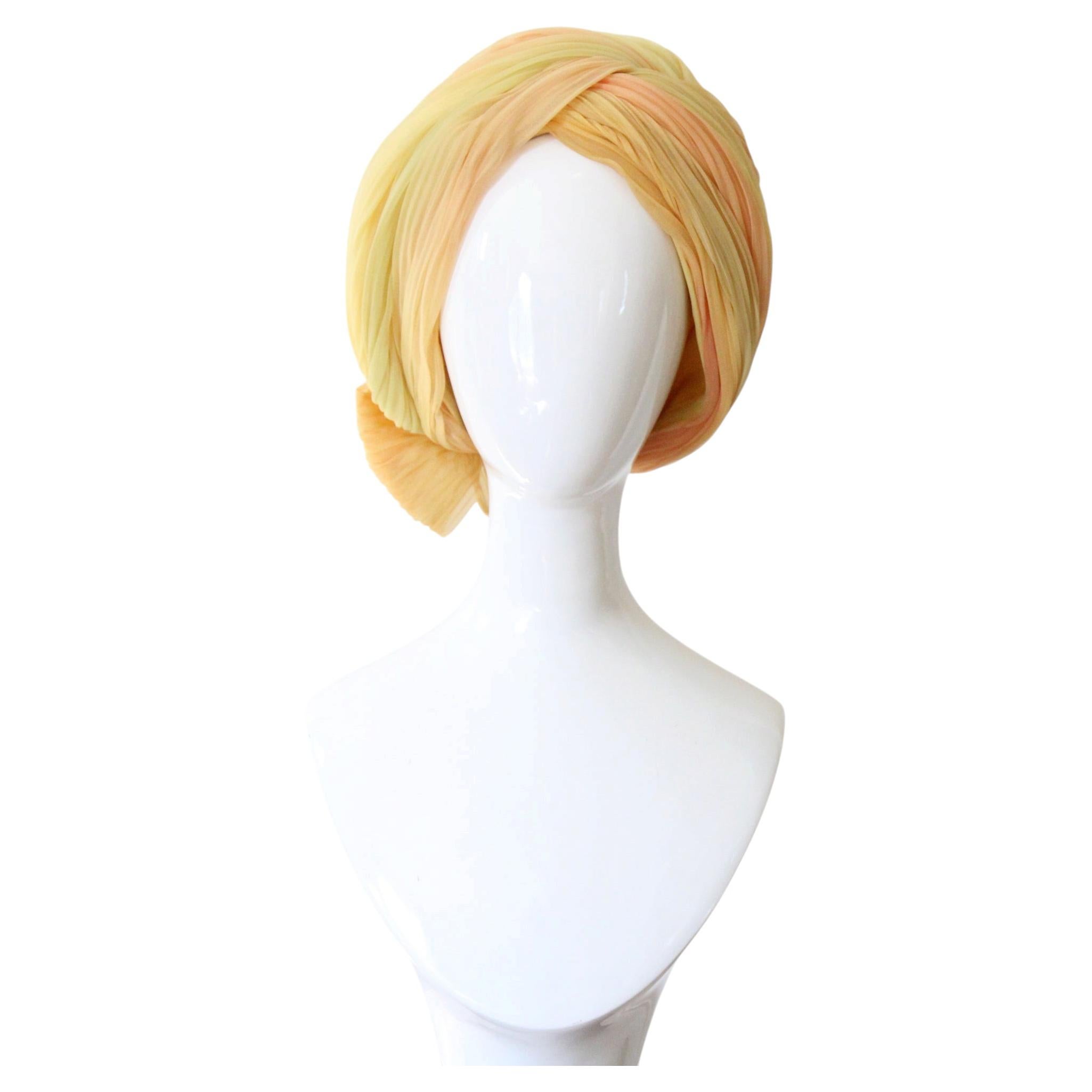 Pre-owned Dior Vintage 1960's Pleated Christian  Turban Hat Ombré In Sand