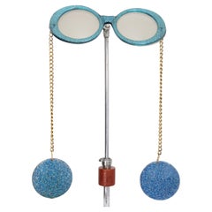 Vintage 1960er Pop Art Ketten-Sonnenbrille Mod Electric Blue Glitter-Sonnenbrille