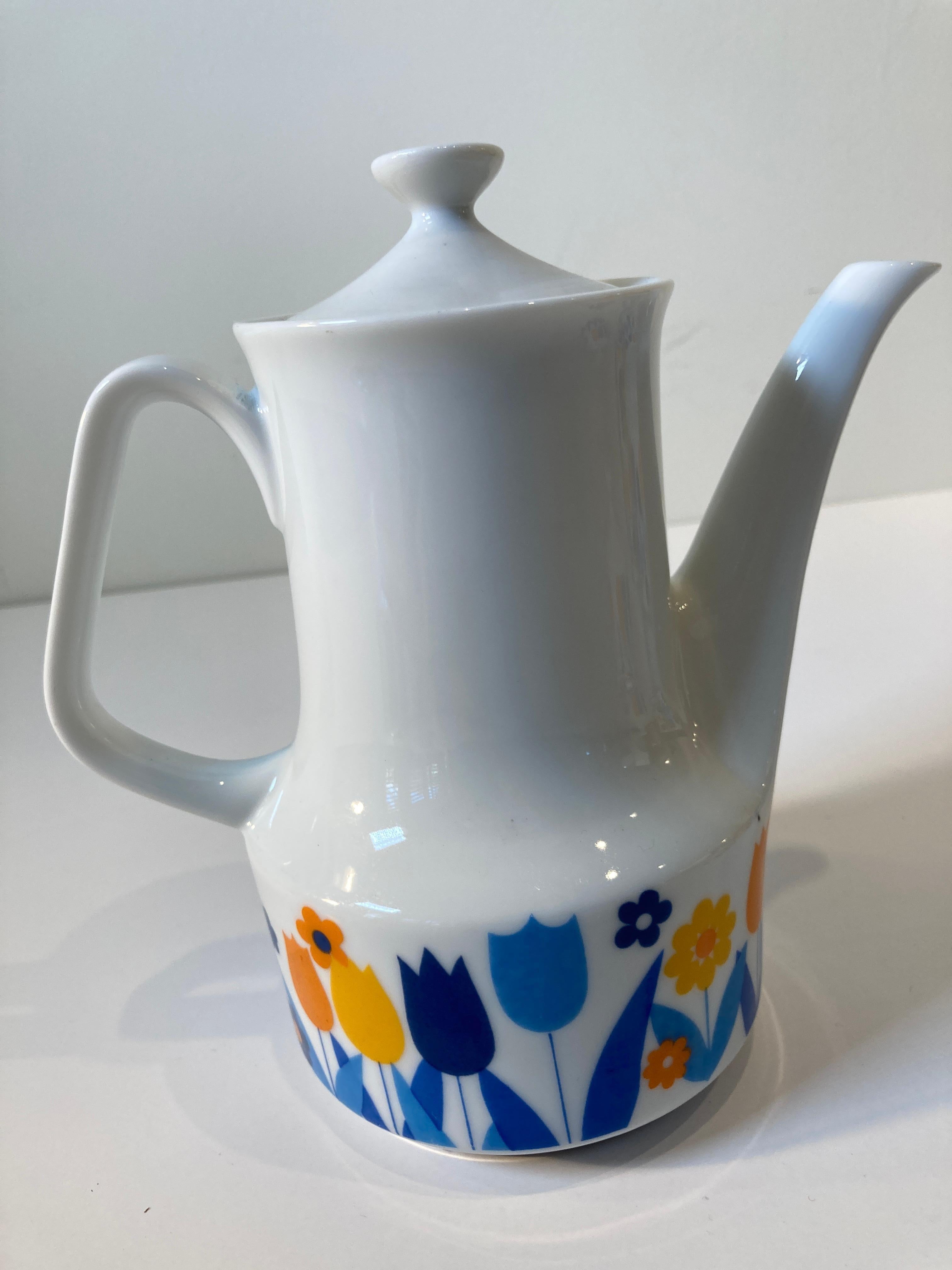 Vintage 1960's Porcelain Coffee Set by Enesco Japan Retro Floral Design For Sale 7