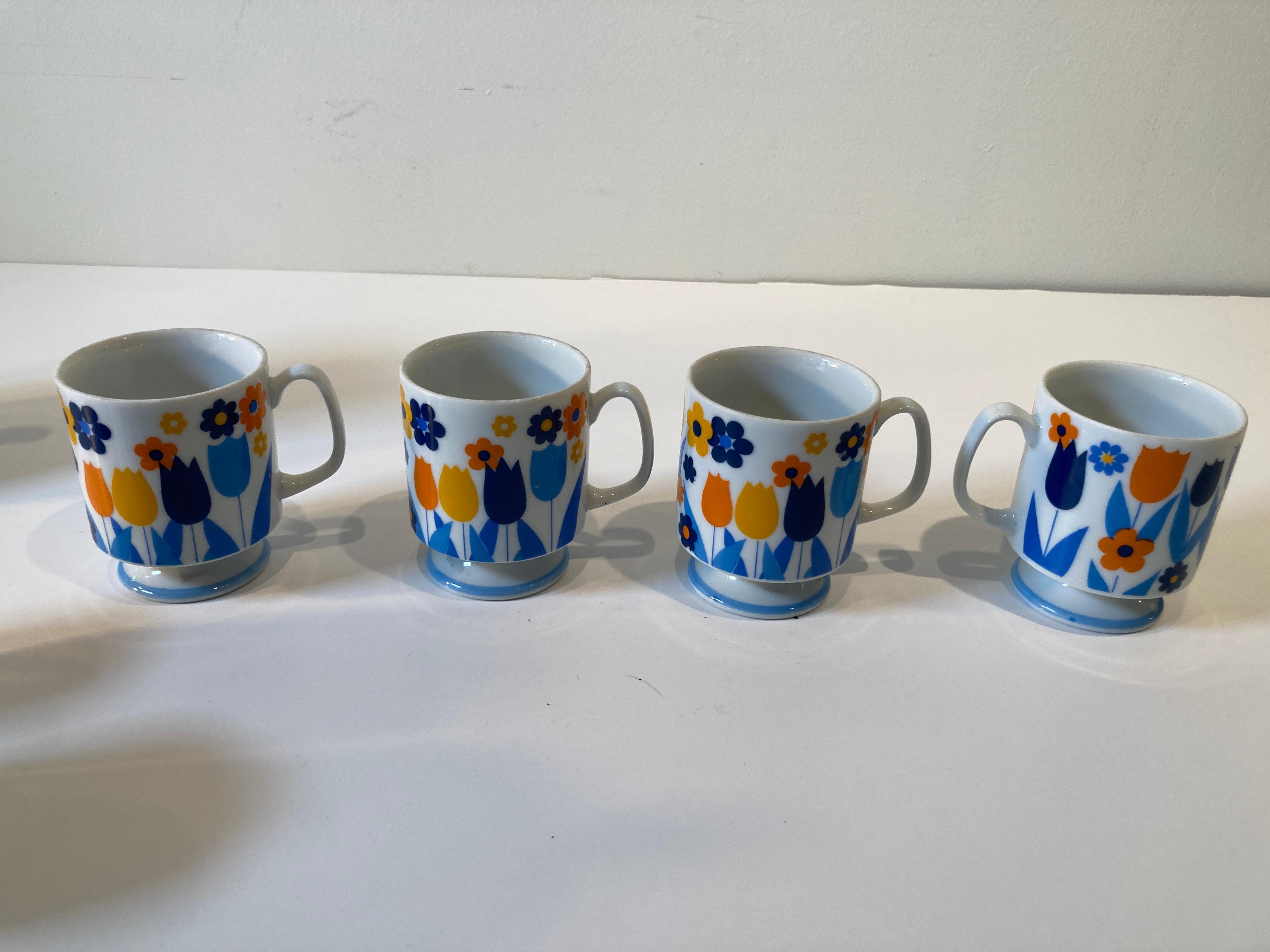 Juego de café de porcelana vintage de los años 60 de Enesco Japan Retro Floral Design Posmoderno en venta