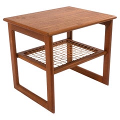 Vintage 1960s Poul Jensen for Selig Danish Teak and Rattan Side End Table