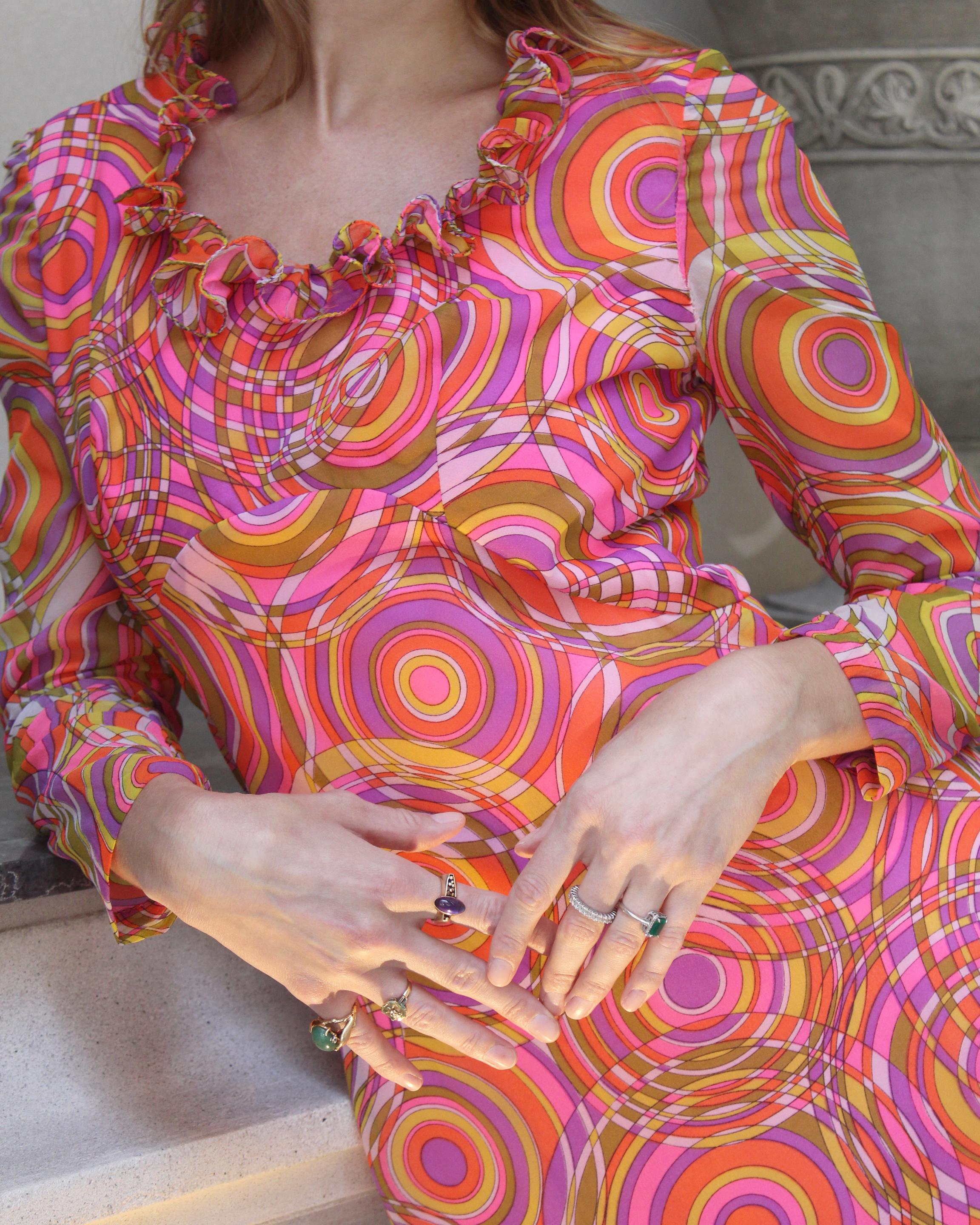 Pink Vintage 1960s Psychedelic Maxidress