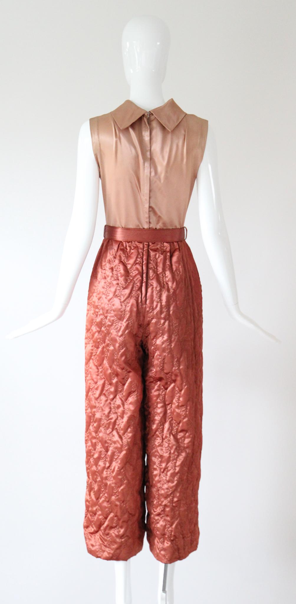 Vintage 1960's Mono Acolchado Blush and Taupe Romper Jumpsuit UK 8 US 4 en venta 3