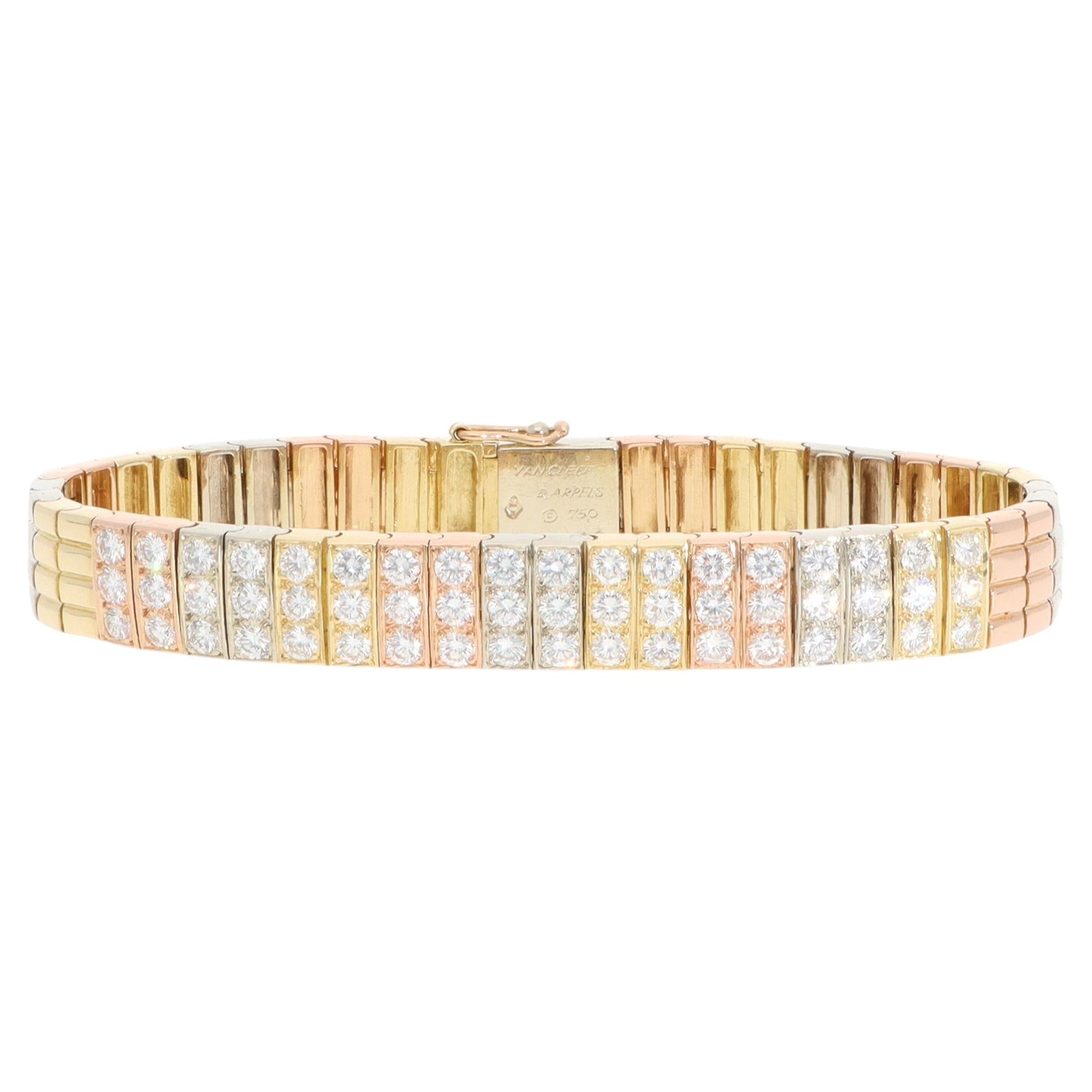 Bracciale vintage degli anni ’60, raro, di Van Cleef & Arpels, a quattro file con maglie a mattoncino e diamanti in vendita