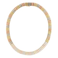 Vintage 1960s Rare Van Cleef & Arpels Four-Row Brick Link Diamond Necklace