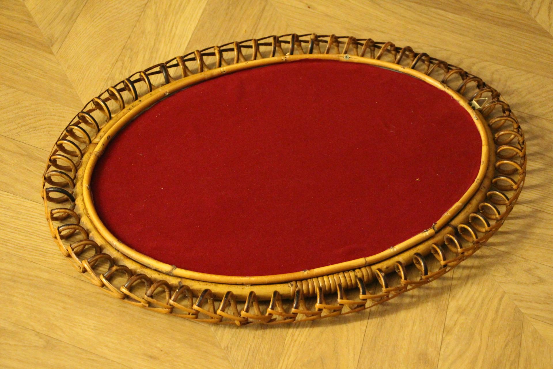 Vintage 1960s Rattan and Bamboo Oval Wall Mirror by Franco Albini 4