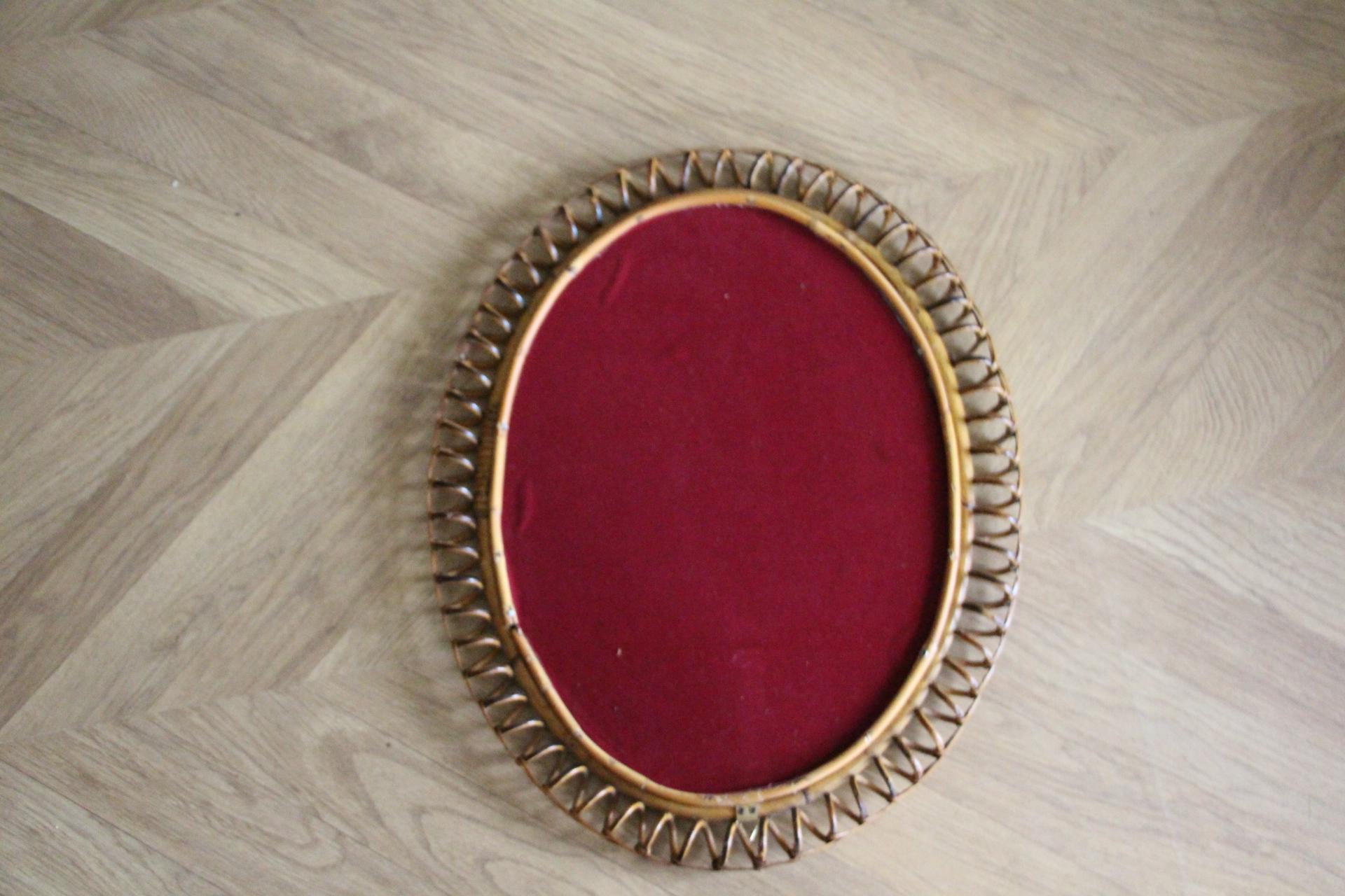 Vintage 1960s Rattan and Bamboo Oval Wall Mirror by Franco Albini 13