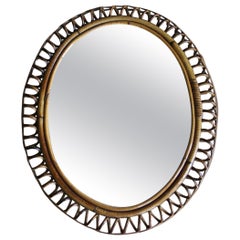 Vintage 1960s Rattan and Bamboo Oval Wall Mirror by Franco Albini