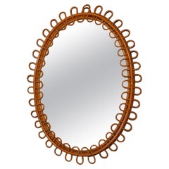 Vintage 1960’s Rattan and Bamboo Ovale Wall Mirror by Franco Albini