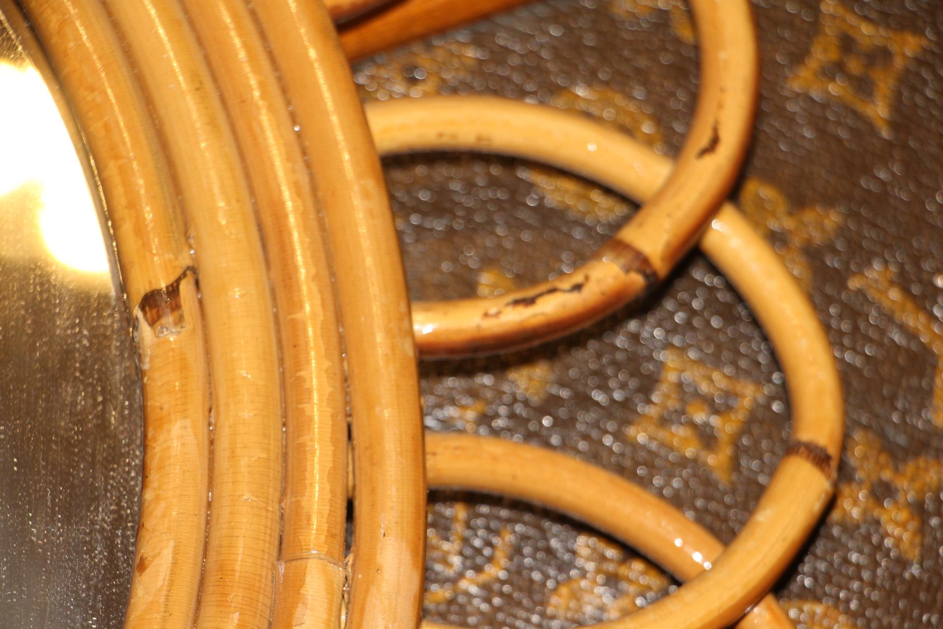 Specchio da parete rotondo in rattan e bambù vintage degli anni '60 di Franco Albini in vendita 6
