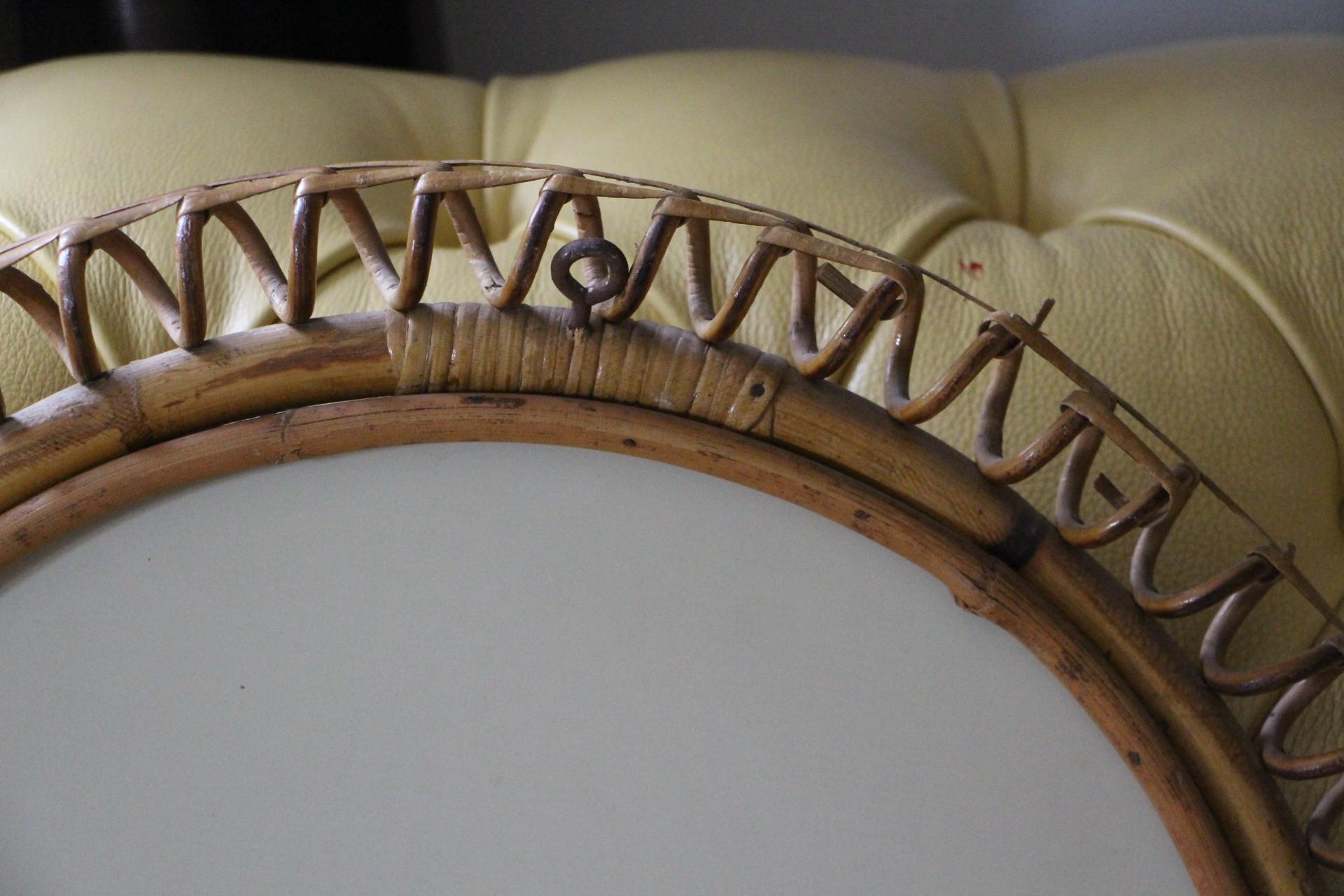 Specchio da parete rotondo in rattan e bambù vintage del 1960 di Franco Albini in vendita 7
