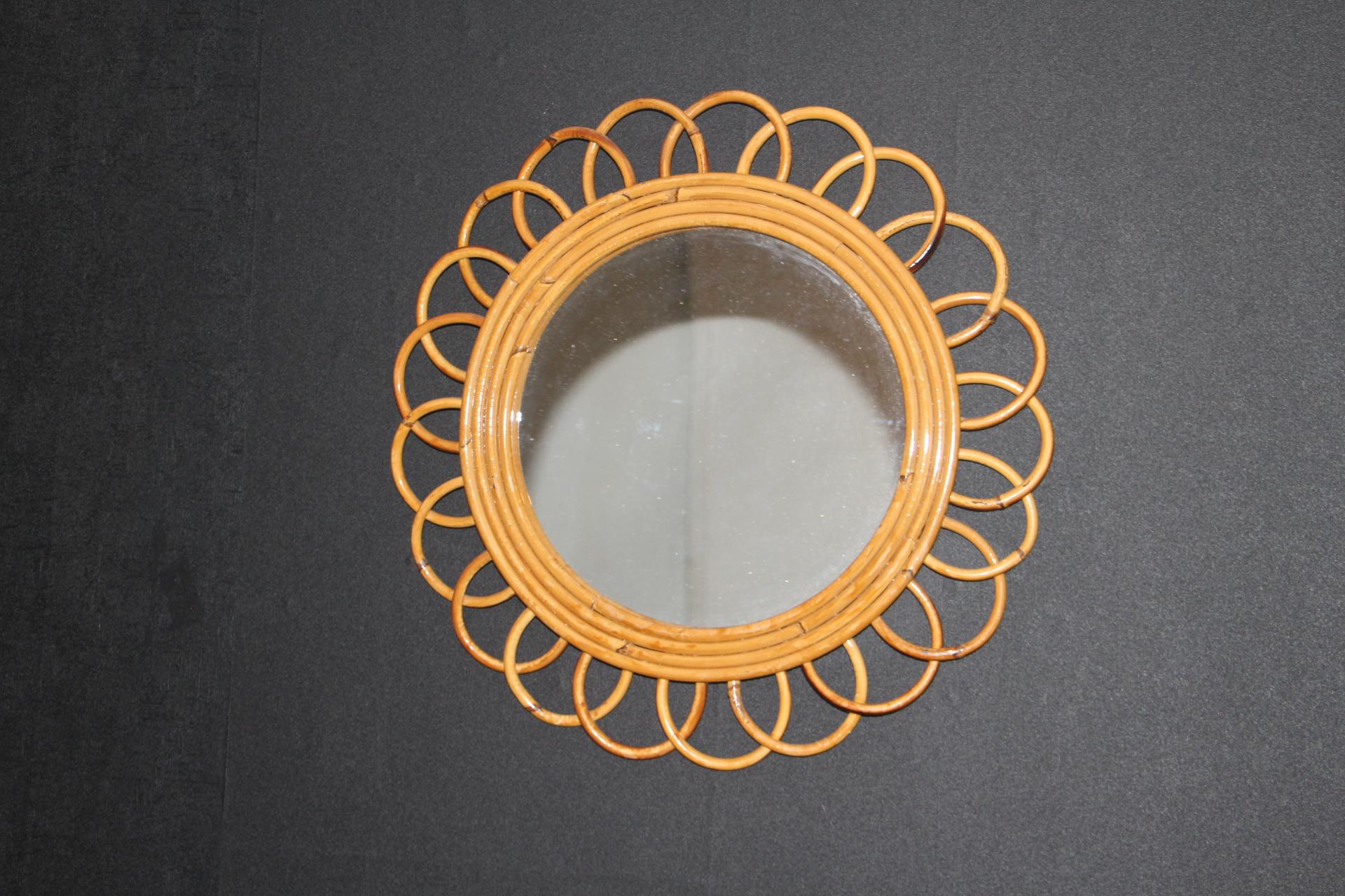 Vintage 1960’s Rattan and Bamboo Round Wall Mirror by Franco Albini For Sale 8
