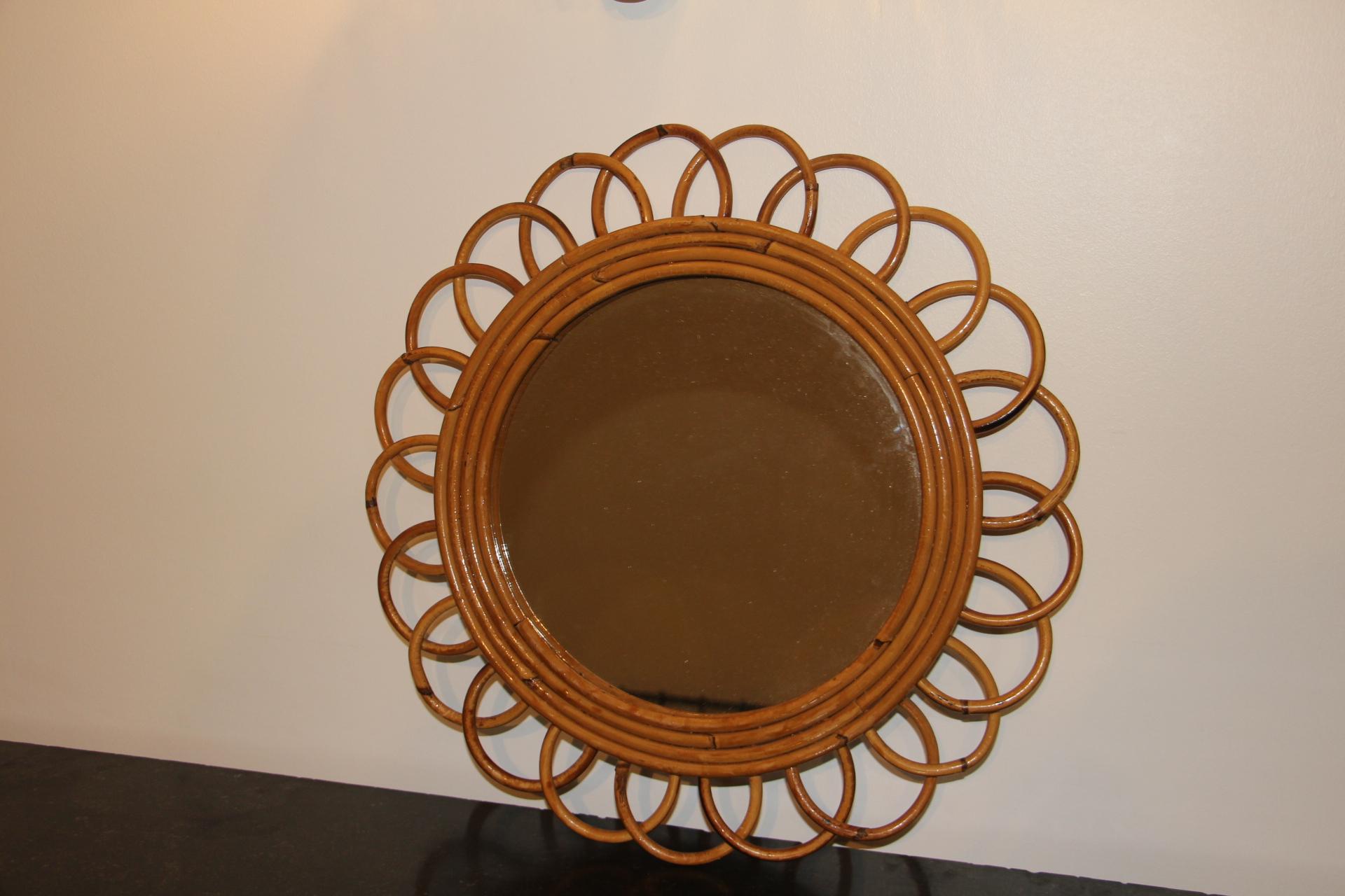 Vintage 1960’s Rattan and Bamboo Round Wall Mirror by Franco Albini For Sale 10