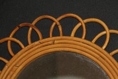 Vintage 1960’s Rattan and Bamboo Round Wall Mirror by Franco Albini