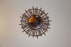 Vintage 1960’s Rattan and Bamboo Round Wall Mirror by Franco Albini