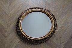 Vintage 1960s Rattan and Bamboo Round Wall Mirror by Franco Albini