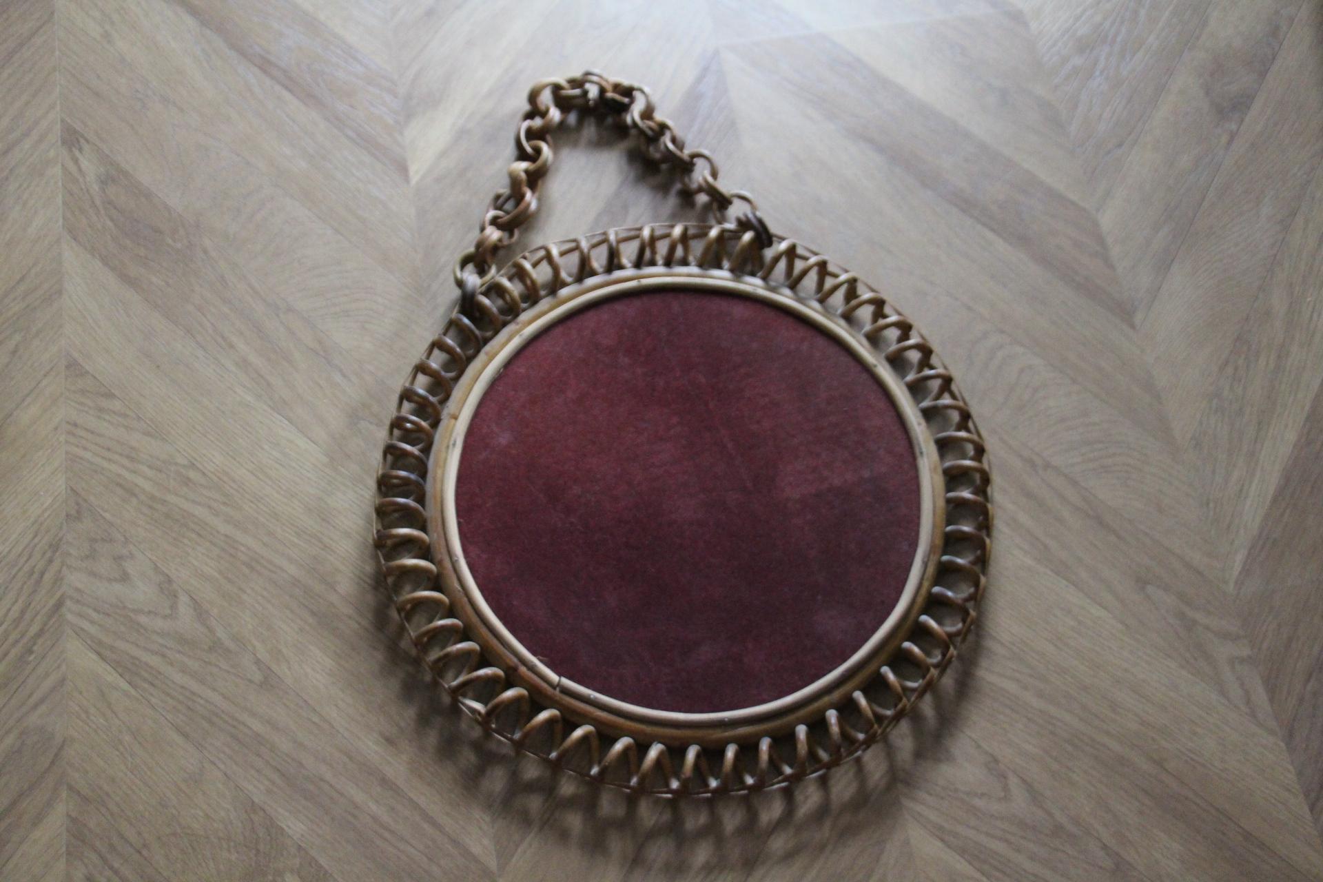 Vintage 1960s Rattan and Bamboo Round Wall Mirror by Franco Albini For Sale 3