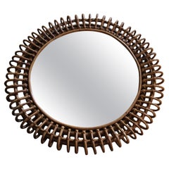 Miroir mural rond vintage en rotin et bambou des années 1960 par Franco Albini