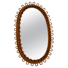 Vintage 1960s Rattan and Bamboo Wall Mirror by Franco Albini