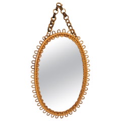 Vintage 1960s Rattan and Bamboo Wall Mirror by Franco Albini