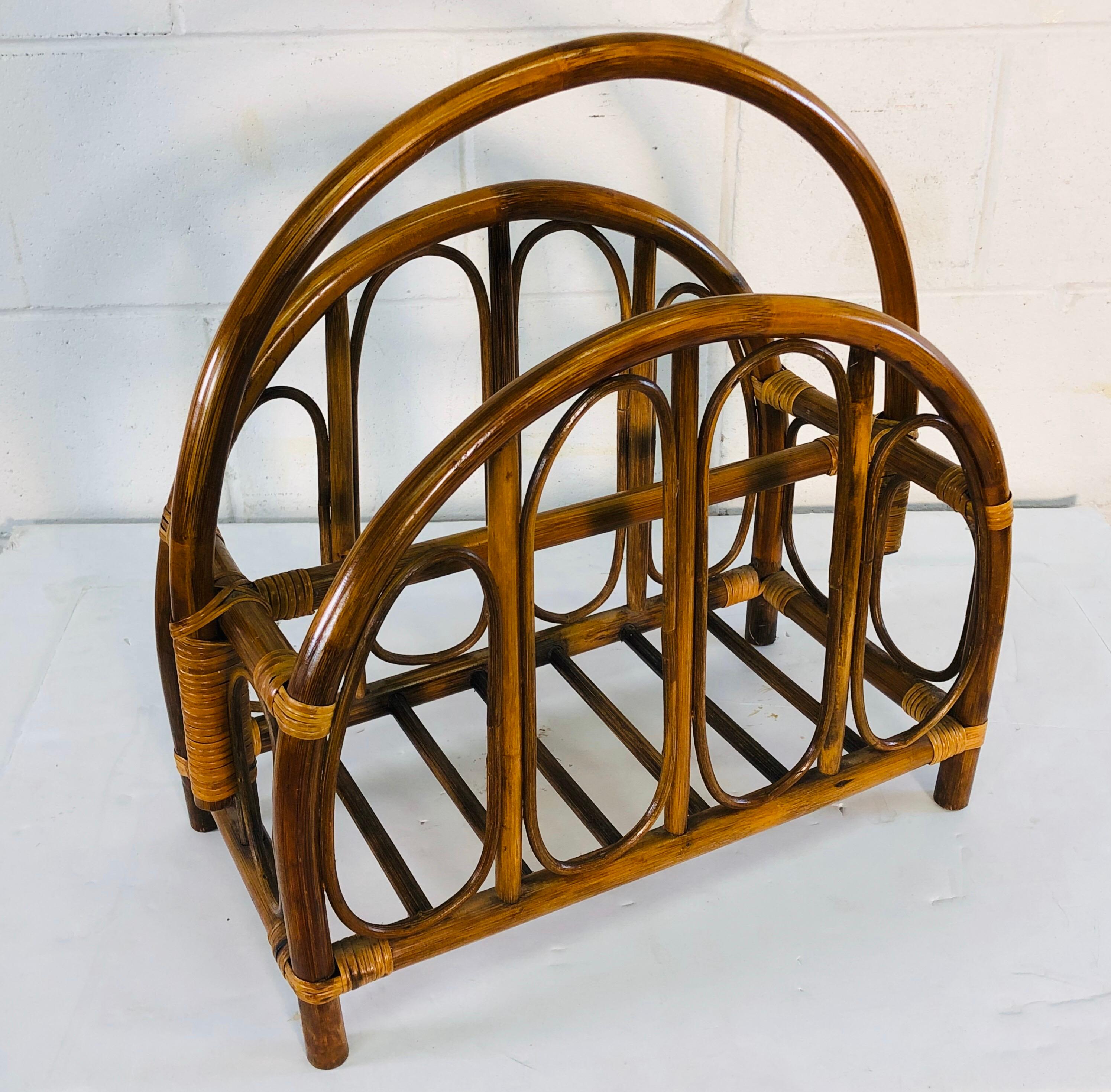 American Vintage 1960s Rattan Magazine Rack with Arches