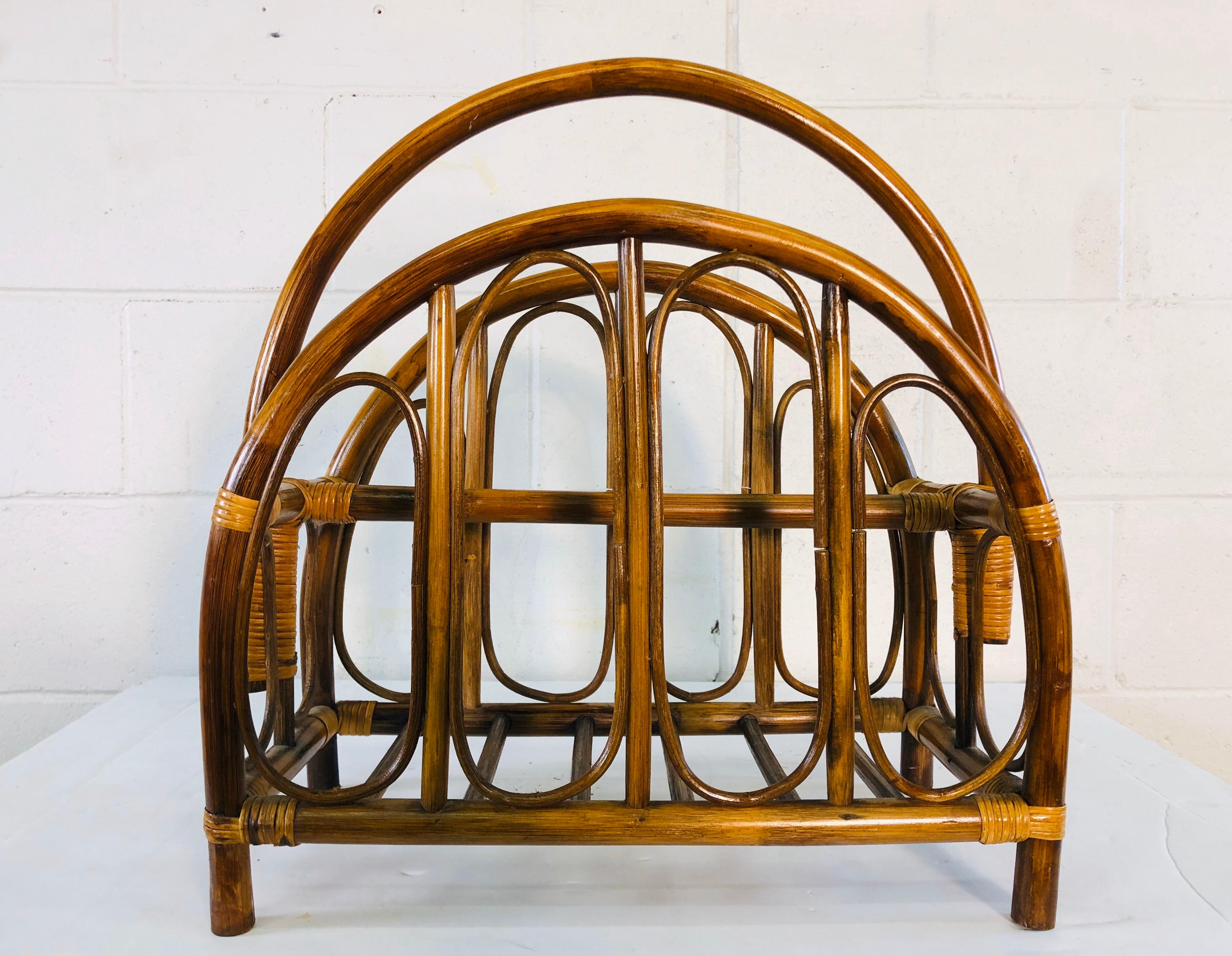 20th Century Vintage 1960s Rattan Magazine Rack with Arches