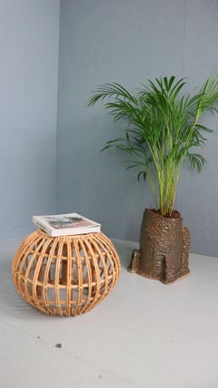 Vintage 1960s rattan pouf, planter, stool or side table by Dirk van Sliedrecht
