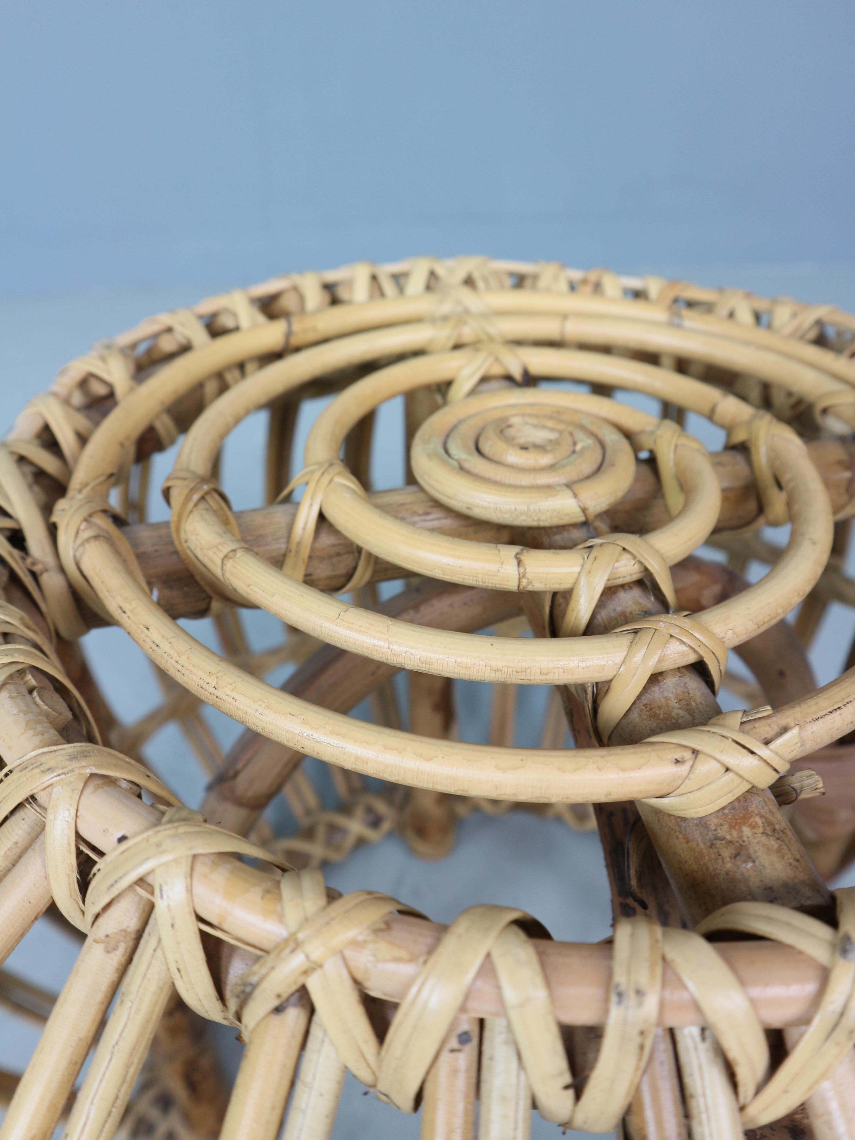 Bambou Pouf, jardinière, tabouret ou table d'appoint en rotin vintage des années 1960 par Dirk van Sliedrecht en vente