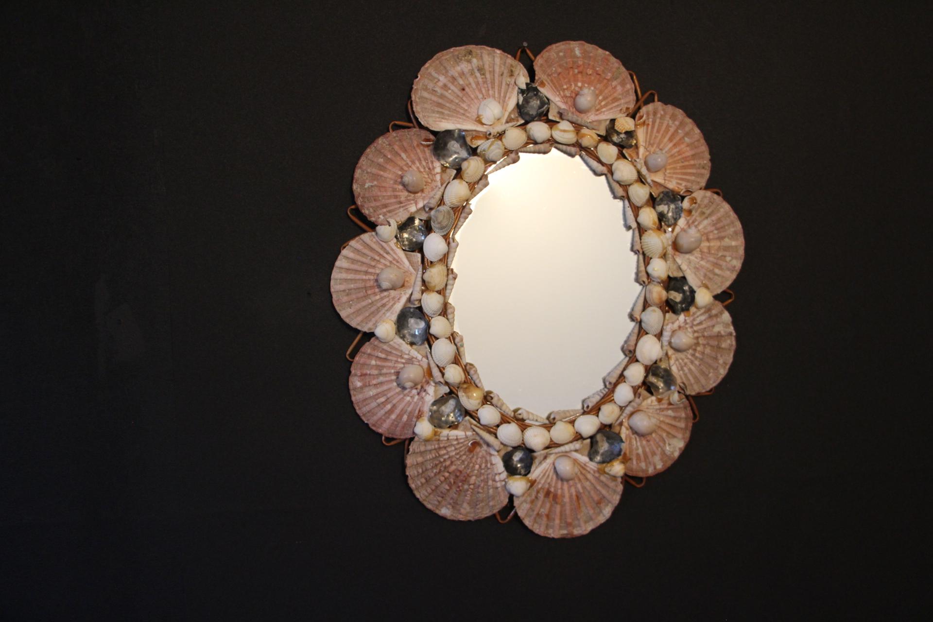 Mid-Century Modern Vintage 1960’s Rattan, Bamboo and Shells Wall Mirror by Franco Albini
