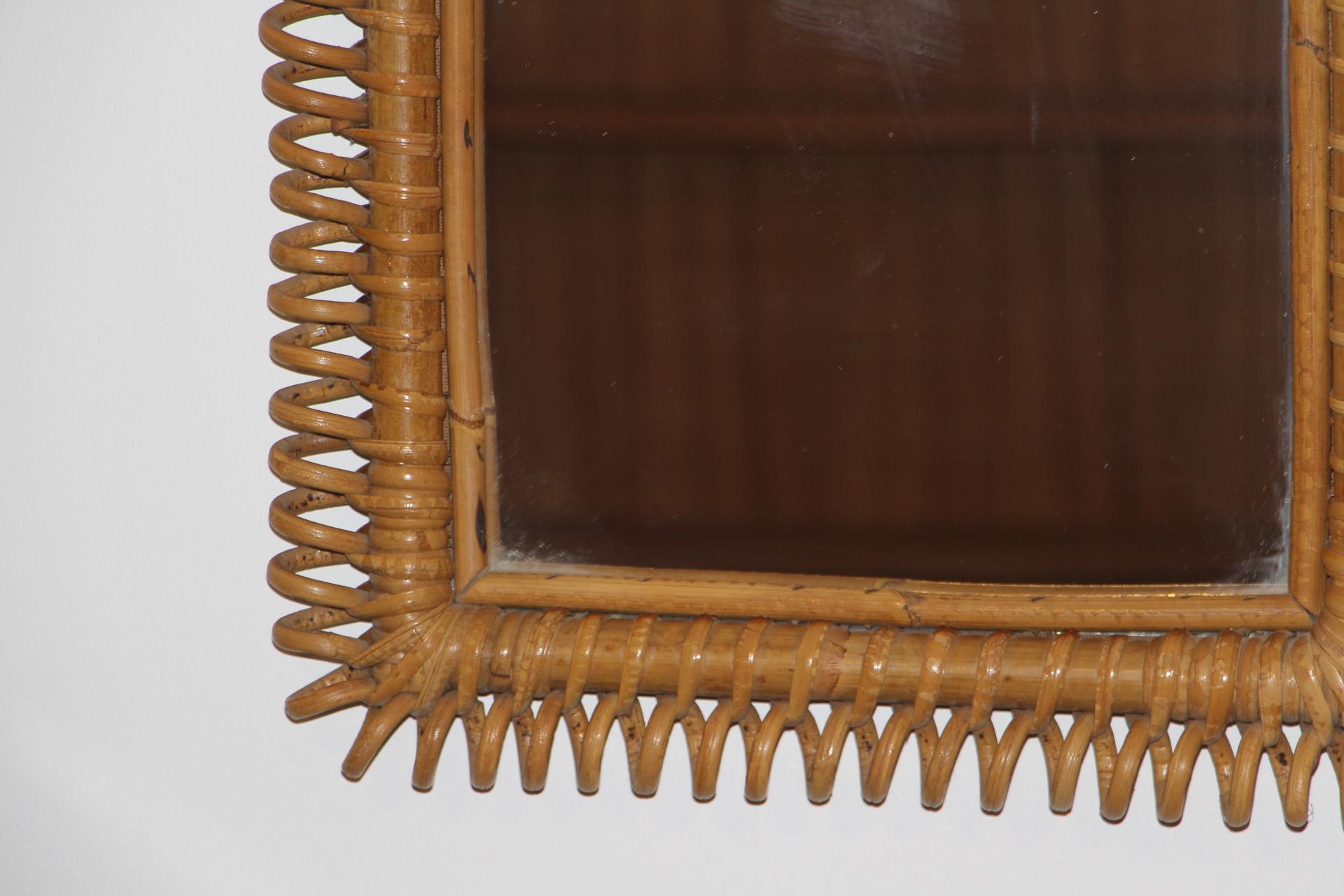 Vintage 1960’s Rectangular Rattan and Bamboo Wall Mirror by Franco Albini 6