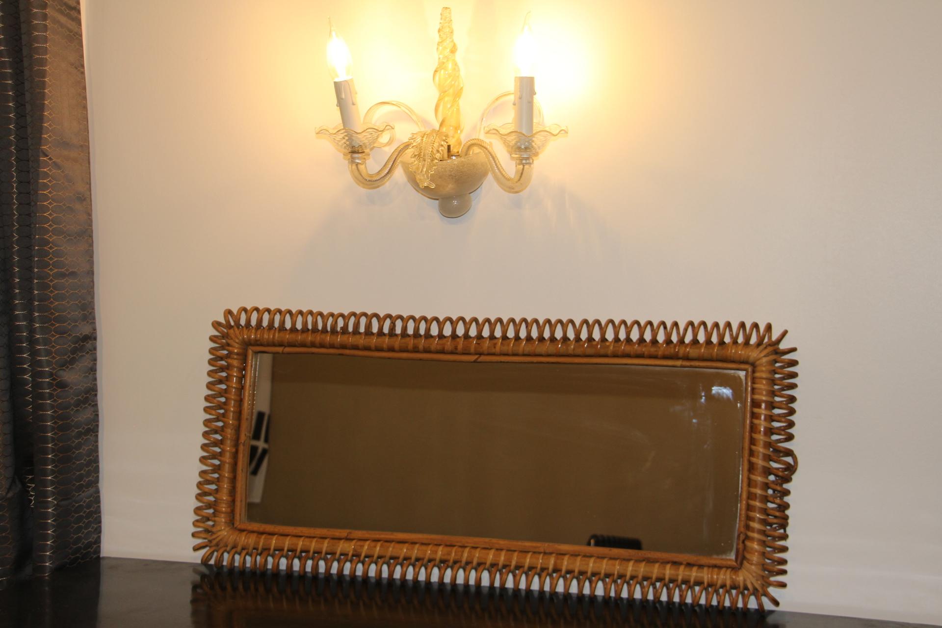 Vintage 1960’s Rectangular Rattan and Bamboo Wall Mirror by Franco Albini 9