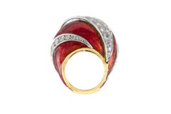Vintage 1960s Red Enamel and Diamonds Domed Cocktail Ring